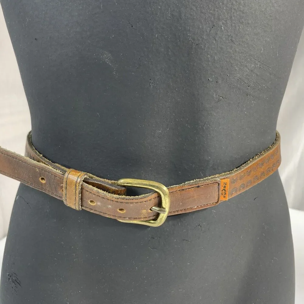 Vintage Levi’s Orange Tab Mens Belt 1970s Size 26 Genuine Brown Leather Tooling